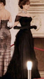 Vintage Ball Gown Black Birthday Party Dresses Off The Shoulder Prom Dresses HZ1022