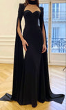 Vintage Mermaid Black Birthday Party Dresses Sweetheart Prom Dresses With Cape HZ1022