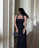 Sexy Mermaid Halter Party Dresses Slit Black Ankle Length Prom Dresses HZ1022