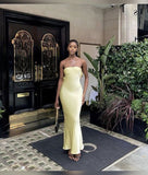 Sexy Mermaid Strapless Yellow Prom Dress 22th Birthday Outfits HZ1022