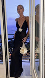 Sexy Prom Dresses Straps Satin Black Prom Dress Birthday Outfits HZ1022