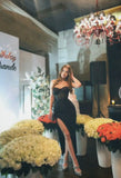 Sexy Sheath Black Prom Dress Sequin Slit 22th Birthday Outfits HZ1022