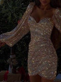 Elegant 17th Birthday Dresses Shiny Long Sleeves Sequin Birthday Outfits HZ1022