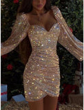 Elegant 17th Birthday Dresses Shiny Long Sleeves Sequin Birthday Outfits HZ1022