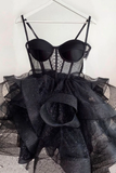 Elegant 17th Birthday Dresses Short Black Tulle Birthday Outfits HZ1022