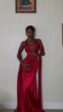 Sexy Mermaid Bright Red V neckline Prom Dress 22th Birthday Outfits HZ1022