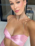 Sexy Mermaid Spaghetti Straps Sleeveless Party Dress Pink Prom Dress HZ1022