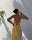 Sexy Mermaid Spaghetti Straps Yellow Party Dress Backless Prom Dress HZ1022