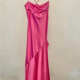 Sexy A line Straps Sleeveless Party Dress Hot Pink Side Slit Prom Dress HZ1022