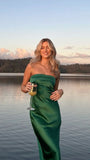 Sexy Sheath Sleeveless Party Dress Dark Green Silk Satin Prom Dress HZ1022
