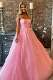Sexy A line Spaghetti Straps Sleeveless Party Dress Pink Prom Dress HZ1022