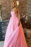 Sexy A line Spaghetti Straps Sleeveless Party Dress Pink Prom Dress HZ1022