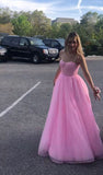Sexy A line Spaghetti Straps Sleeveless Party Dress Pink Prom Dress HZ1022