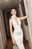 Vintage Mermaid Halter Sleeveless Satin Backless Wedding Dresses HZ1022