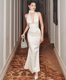 Vintage Mermaid Halter Sleeveless Satin Backless Wedding Dresses HZ1022