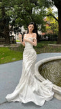 Vintage Mermaid Sleeveless White Wedding Dresses HZ1022
