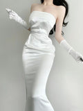Simple Mermaid Sleeveless White Wedding Dresses HZ1022