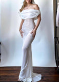Simple Mermaid Off The Shoulder White Wedding Dresses HZ1022