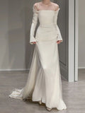 Mermaid Plain Spliced Off shoulder Satin Elegant Long Sleeve Wedding Dress HZ1022