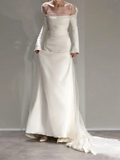 Mermaid Plain Spliced Off shoulder Satin Elegant Long Sleeve Wedding Dress HZ1022