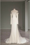 Mermaid Plain Spliced Off The Shoulder Satin Elegant Long Sleeve Wedding Dress HZ1022