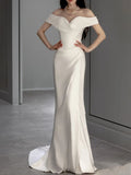 Mermaid Off The Shoulder Satin Elegant Cap Sleeves Wedding Dress HZ1022