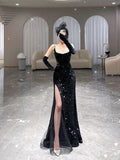 Mermaid Long Prom Dress New Arrival Sexy Black Slit Evening Dress HZ1022