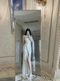 Mermaid Long Slit Prom Dress White Strapless Evening Dress HZ1022