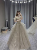 Ball Gown Off The Shoulder Long Prom Dress Tulle Evening Dress HZ1022
