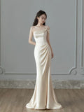 Vintage Mermaid One Shoulder Sleeveless Satin Wedding Dresses HZ1022