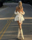 Simple A line Ivory Off The Shoulder Birthday Dresses Birthday Outfits HZ1022