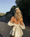 Simple A line Ivory Off The Shoulder Birthday Dresses Birthday Outfits HZ1022