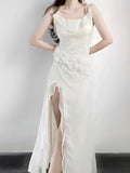 Sexy A line Long Prom Dress Slit White Evening Dress HZ1022