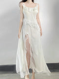 Sexy A line Long Prom Dress Slit White Evening Dress HZ1022