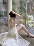 Sexy A line Long Prom Dress Slit White Evening Dress HZ1022