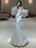 Vintage Mermaid Strapless Sleeveless Satin Wedding Dresses HZ1022