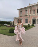 Glamorous A-line Straps Pink Prom Dress Ankle Length Prom Dresses HZ1022