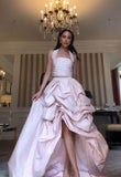 Glamorous 2 Pieces Light pink Satin long prom dress HZ1022