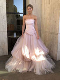 Glamorous Light pink tulle long prom dress HZ1022