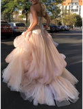 Glamorous Light pink tulle long prom dress HZ1022