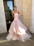 Glamorous Light pink tulle long prom dress HZ1022