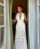 Glamorous A line V neckline Champagne long prom dress HZ1022