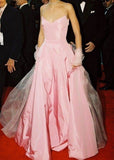 Glamorous A line Straps Pink long prom dress HZ1022