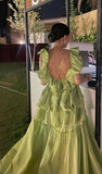 Glamorous Ball Gown Straps Backless Sage Green Long Prom Dress HZ1022