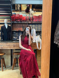 Glamorous A line Scoop Sleeveless Burgundy Long Prom Dress HZ1022