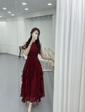 Glamorous A line Scoop Sleeveless Burgundy Long Prom Dress HZ1022