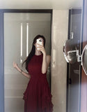 Glamorous A line Scoop Sleeveless Burgundy Long Prom Dress HZ1022