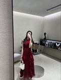 Glamorous A line Scoop Sleeveless Burgundy Long Prom Dress HZ1022