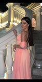 Sexy A line Halter Sleeveless Pink Long Prom Dress HZ1022