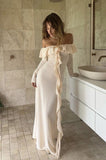 Sexy Sheath Long Sleeves Champagne Long Prom Dress HZ1022